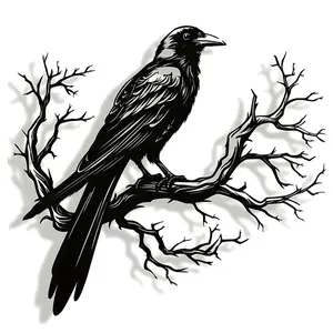 Gothic Metal Raven Wall Art Decor, Metallic Vintage Branch Design, Perfect for Living Room Bedroom Office, Gothic Style Home Decoration, Artistic Wall Decor, Crow Wall Art
