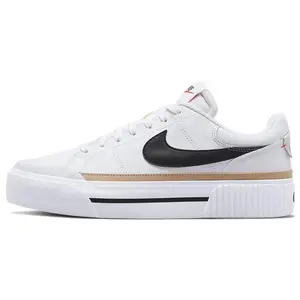 Nike DM7590-100 Court Legacy Lift Leather Comfort Slip-Resistant Cushioning Durable Low-Top Skate Shoe Women's White Black Brown
