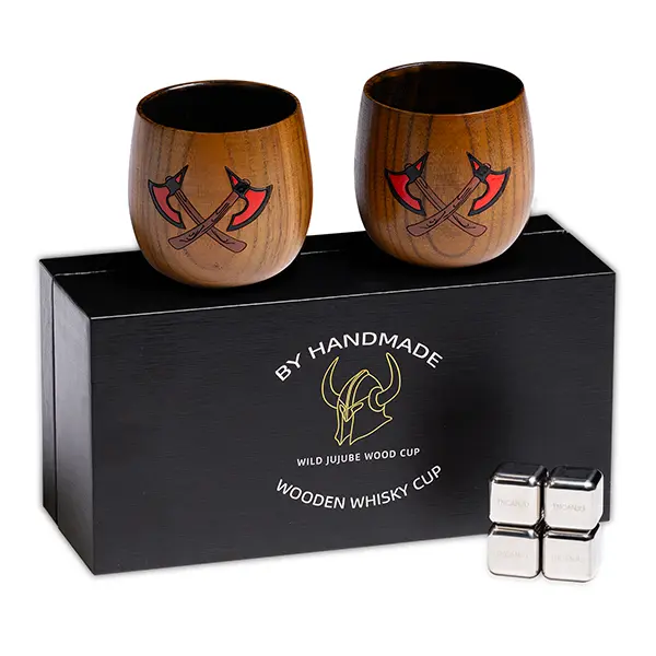 Charred Wooden Bourbon Drinking Glass,2 Pieces 11oz Handcrafted Old Fashioned Whiskey Tumbler,Viking Cup,Bourbon Gifts for Men, Dad, or Brother,Whiskey Gifts