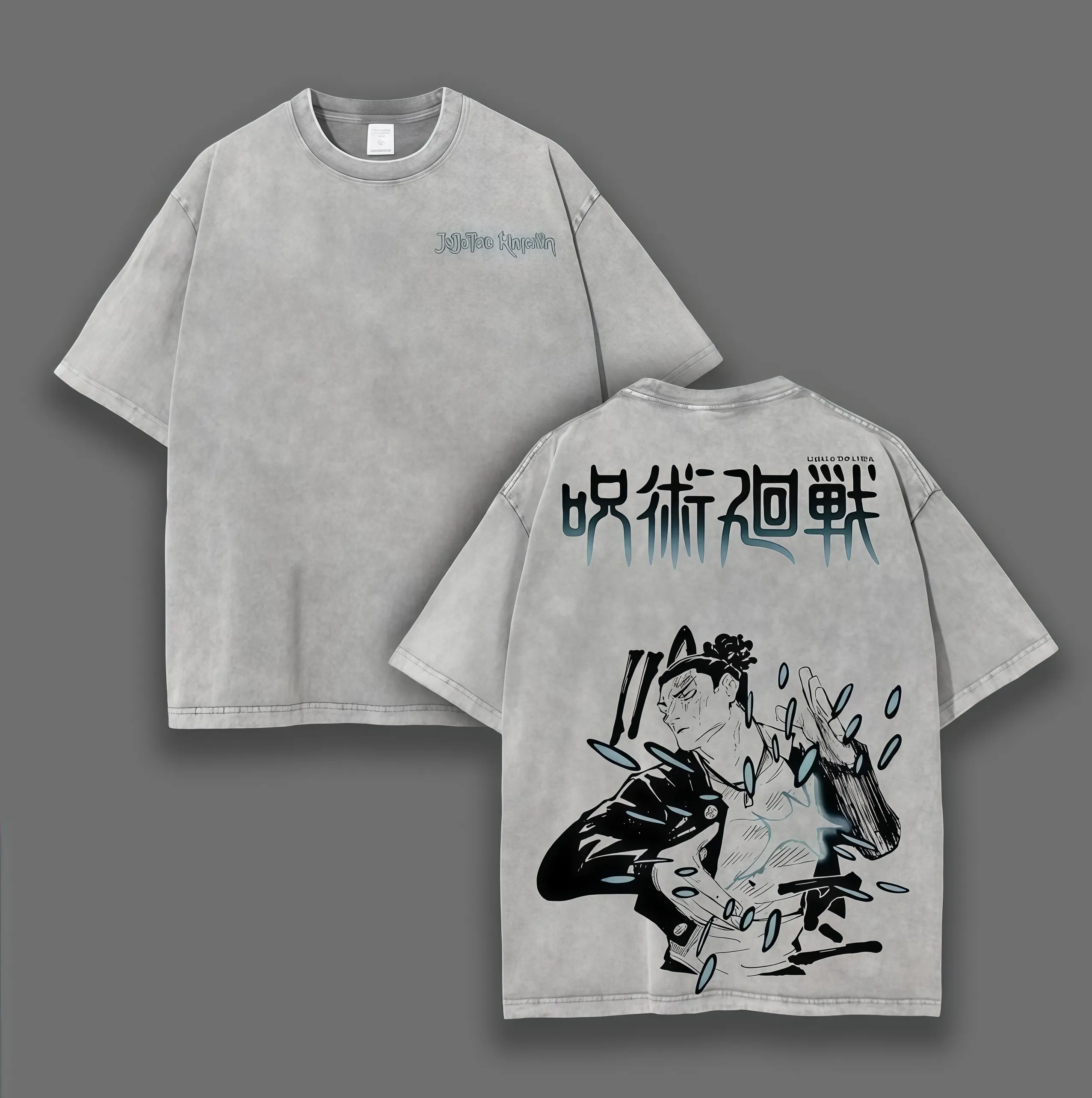 Todo - Jujutsu Kaisen Anime Double Printed Vintage Washed Tee Unisex Oversize Heavyweight Cotton T-shirt for JJK Fans Oversized Casual