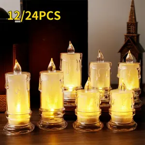 12/24 pieces of flameless candles, cylindrical candles, electronic candles, suitable for Valentine's Day, bedroom, birthday, wedding and Christmas decorations