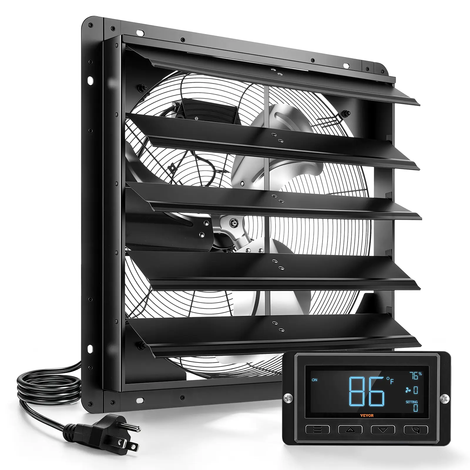 VEVOR 20-Inch Shutter Exhaust Ventilation Fan Ventilation System, Wall-Mounted with Automatic Louvers, EC Motor, Steel Housing, Temperature & Humidity Controller, for Attic, Garage#BacktoSchool
