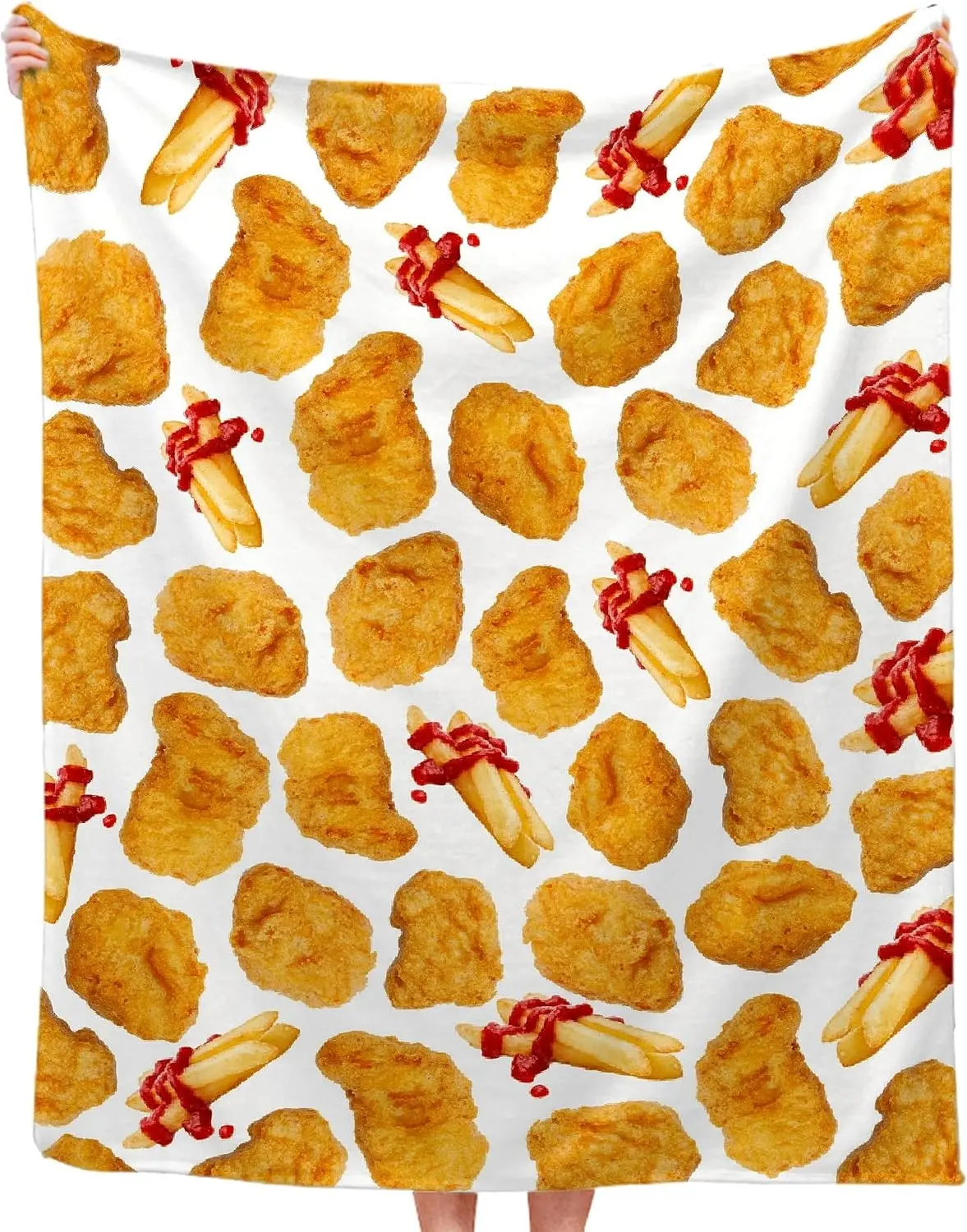 Food-Themed Chicken Nuggets Print Double-Side Soft Flannel Fleece Throw Blanket for Adults, 40x50 Inch, Wrinkle Resistant, Anti-Pill, Travel-Ready, Birthday Gift