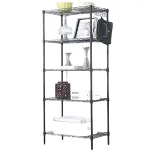 5 Layers Wire Shelves Unit Adjustable Metal Shelf Rack Kitchen Storage Organizer with Hooks and Shelves for Organized Storage trending Multifunctional