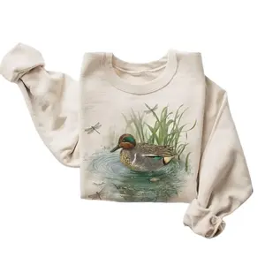 Women's Casual Cotton Hoodie - Retro 90's Green Winged Teal Duck Vintage Birdwatching Unisex Tops #DICH