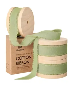 Cotton Ribbon 5/8" x 21 Yd for Gift Wrapping, Handmade Fringe Ribbon Roll for Wedding DIY Party Decor, Solid Color Vitalizart outdoorfun
