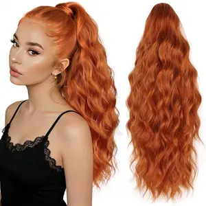 Women's Clip-On Ponytail Wig, Water Wave Curl, Deep Long Hair, Lazy Cloud Perm, Volumizing, Versatile Braided Wig, Natural Look
