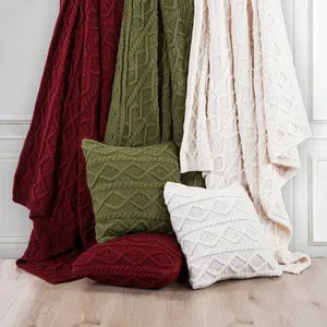Cable Knit Soft Wool Throw Blanket