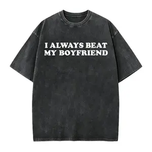 Funny Couple T-Shirts - "I Always Beat My Boyfriend" Design - Heat-Transfer Printed Unisex Tees - Perfect Gift for Boyfriend/Girlfriend, Casual Outdoor Wear, Machine Washable Humorous Couple Outfits