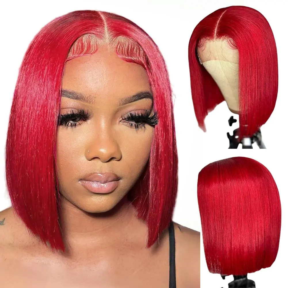 GK Red Bob Wigs Human Hair 13X4 HD Transparent bob Lace Front Wig Human Hair Wear and Go Glueless Wig Human Hair Pre Plucked Bob HD Lace Frontal Wigs With Baby Hair Hot Red Short Bob Wigs for Black Women summerwins