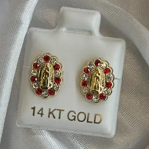 14k Virgen Mary CZ Screw Back Earrings