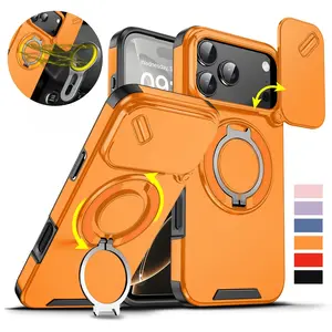 OREKROY Case For iPhone 17 Pro Max 17 Air 17 Pro 17 16 15 14 Plus 13 12 with Slide Camera Lens Protection Cover,360 Rotating Ring Kickstand MagSafe Magnetic Holder Military Grade Shockproof Protective Phone Cover