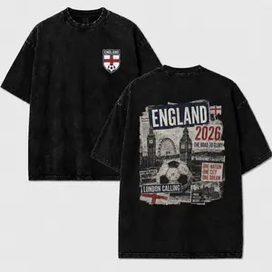 ⚽ England 2026 Road to Glory Oversized Tee  London Calling Collage Soccer Print, Vintage Washed Black Streetwear for Fans!   graphic streetwear t-shirt gift