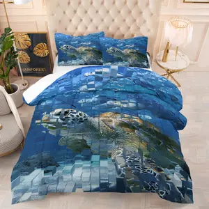 Blue Ocean Turtle Bedding Set, Includes Quilt and Pillowcases, Soft Comfortable Non-Pressing, Bedroom Decor for Kids & Adults