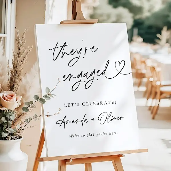 Personalized They're Engaged Engagement Party Welcome Sign, Custom Name Foam Board Sign | 18x24 & 24x36 | Printed & Shipped, No DIY