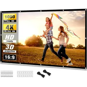 Projector Screen 100 inch,  4K Movie Projector Screen 16:9  Foldable and Portable Anti-Crease Indoor Outdoor Projection Double Sided Video Projector Screen for , Party, Office, Classroom