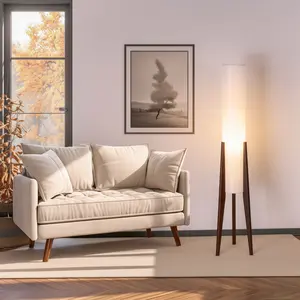 Walnut Tripod Floor Lamp, Modern Tall Standing Light with Adjustable Warm & Cool Modes for Living Room, Bedroom, Office