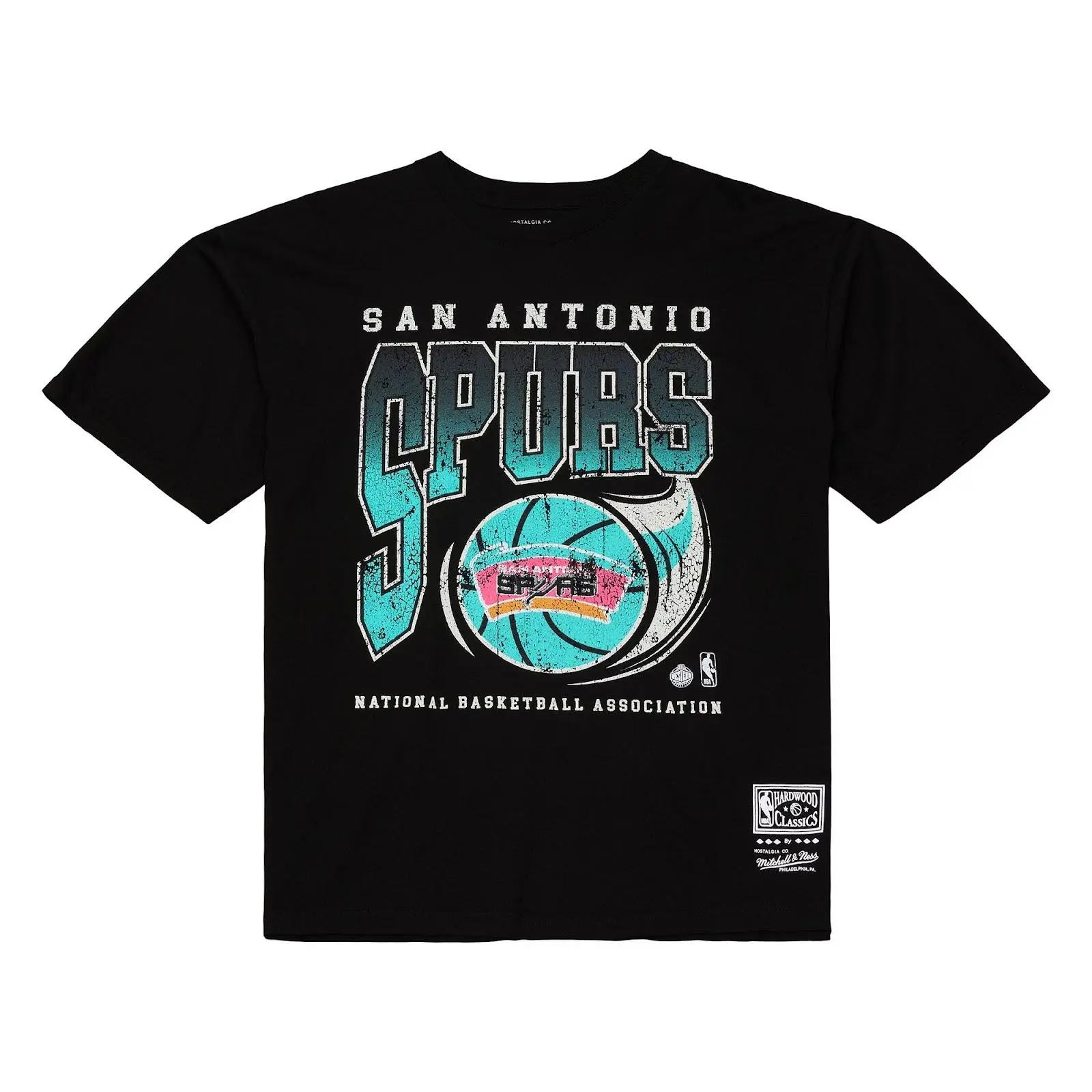 San Antonio Spurs Black Ball Out T-Shirt NBA Throwback Tee Graphic Vintage Fan Gear Mitchell & Ness