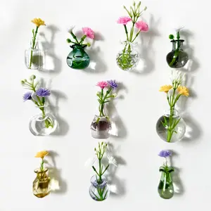 10pcs Cute Mini Vase Magnets for Fridge, Tiny Magnetic Flower Glass Vases Refrigerator Accessories, Funny Aesthetic Plant Pot Magnets for Locker Office Kitchen Decoration (10pcs)