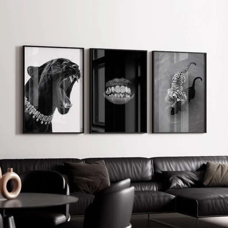 Black Panther Print Set of 3 Diamond Grillz Poster Tiger Photography Baddie Room Décor