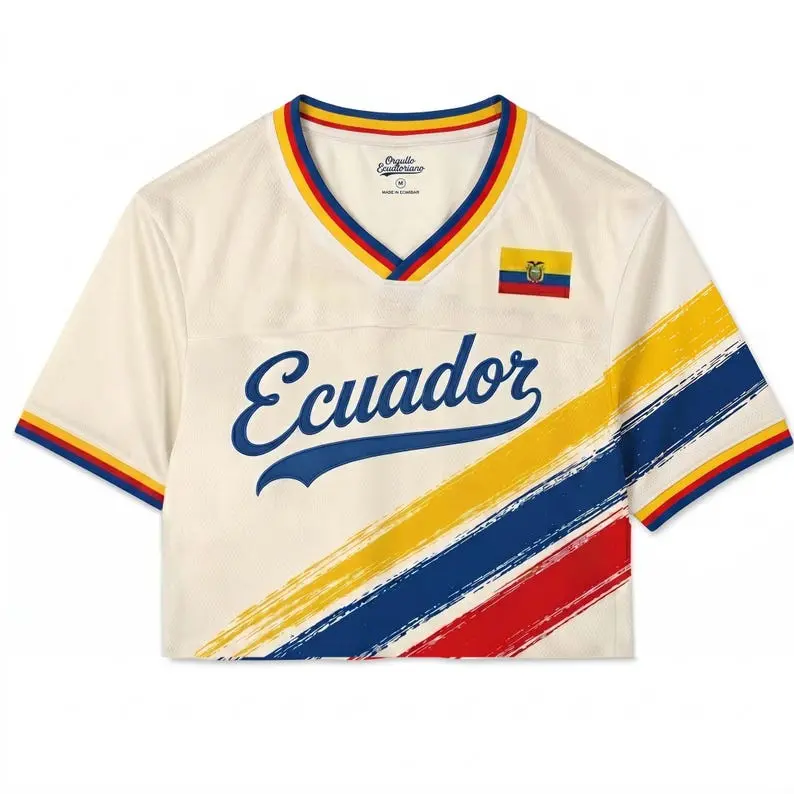 Custom Ecuador Soccer Jersey Crop Top, Personalized Name Number Football Shirt, Ecuador Flag Graphic Tee, Cute Game Day Sports Soccer Gift