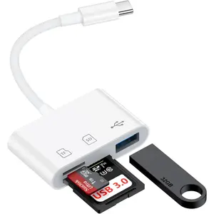 USB C to USB Camera Adapter,SD Card Reader for  16e 16 15,3 in 1 Memory Card Adapter with Dual Card Slots & USB Port for  Galaxy S25 Ultra Plus S24,Pixel9 Android Trail Camera Card Reader