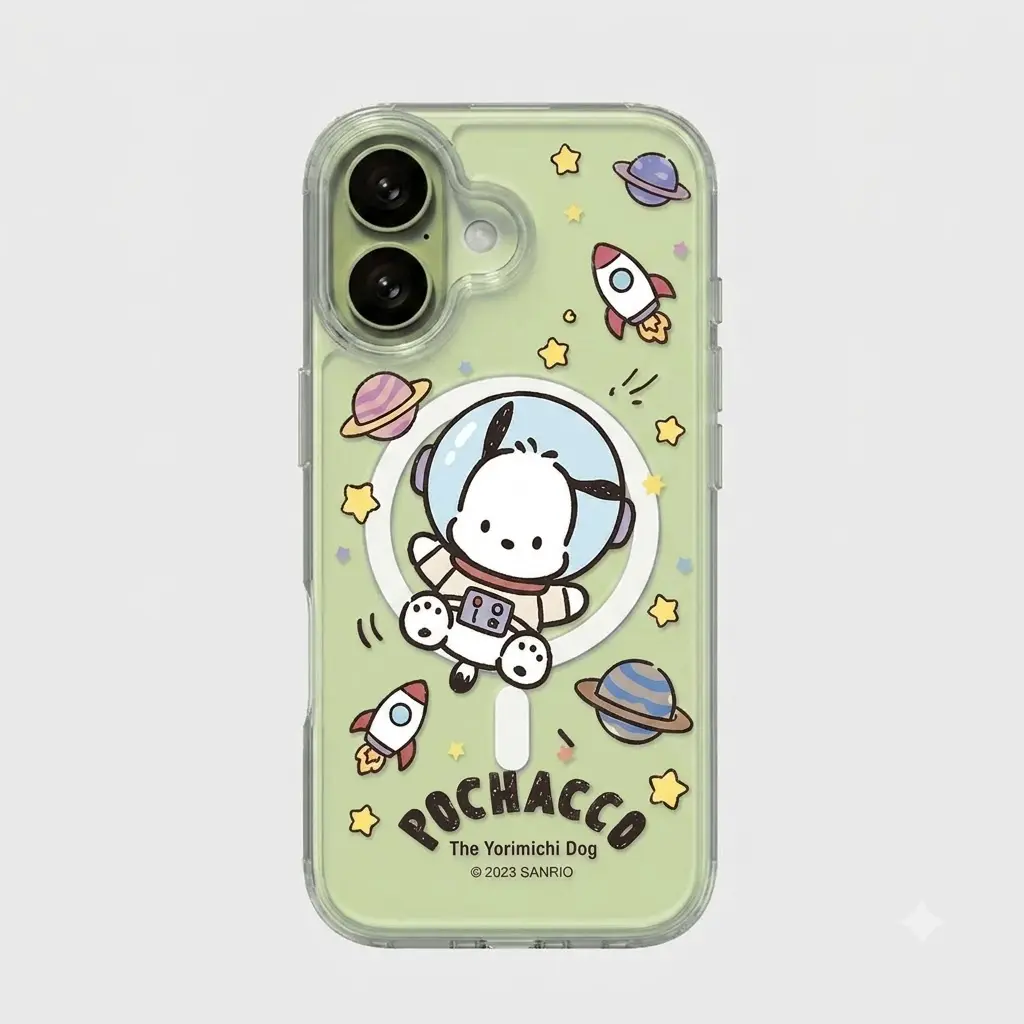 Pochacco Space Adventure MagSafe Clear Phone Case - Cute Astronaut Puppy Cartoon Transparent Shockproof Protective Cover for iPhone 11 12 13 14 15 16 17 Plus Pro Max & Samsung Galaxy S22-S26 Ultra