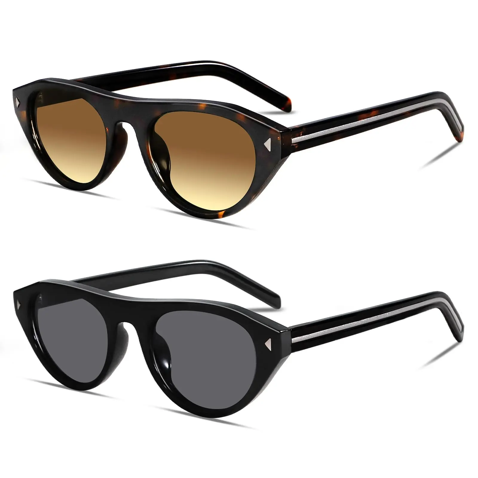 New Cat Eye Sunglasses for Women Trendy Fashion Black Metal Oval Shades Stylish Eyewear Sun Glasses