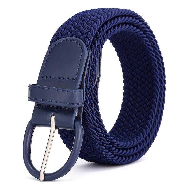 1pc Unisex Elastic Braided Belt with Classic Pin Buckle - Black, Blue & White Houndstooth, Navy Blue, Light Blue & White, Orange & White Striped Designs for Casual, Jeans, and Casual Attire, Sporty Belt | Stylish Belt | Durable Buckle, Belt