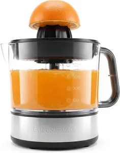 Elite Gourmet ETS623 BPA-Free 40-Watt Electric Citrus Juicer Compact 24oz Large Volume Pulp Control for Oranges Lemons Limes Grapefruits with Easy Pour Spout Black Stainless Steel