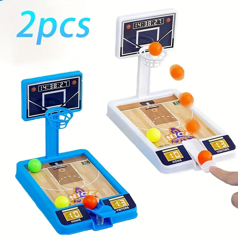 [2pcs Mini Basketball Game] 2pcs Mini Desktop Basketball Game Set, Durable Plastic Material, Mixed Colors |   Ideal for Kids & Adults, Office Desk, Party Gifts & Classroom Rewards