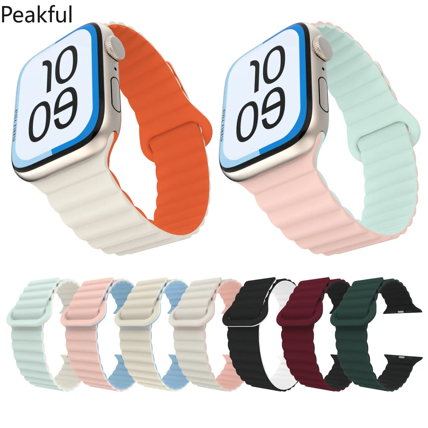 Suitable for Apple Watch Ultra9876543210 generation se loop two-color magnetic silicone watch strap