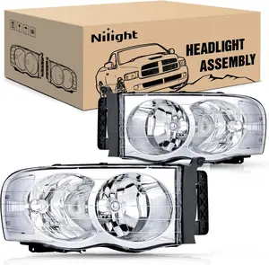 Nilight 2002 2003 2004 2005 Ram 1500 2500 3500 Headlight Assembly Chrome Housing Clear Corner Clear Lens Headlamp Replacement Driver and Passenger Side 2 Pack