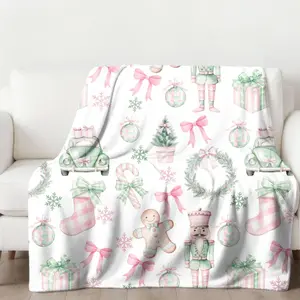 Beautiful Chinoiserie Blanket, Trendy toile home decor, coquette pink bow blanket, nutcracker ballet gift, pretty preppy christmas blanketstress relief blanket