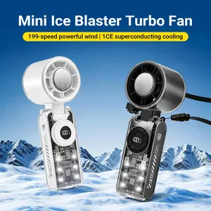 Qawtor 2026 Refrigeration Handheld Turbo Fan, 3600mAh Battery Operated, Up to 12 Working Hours, 199-Level Stepless Control with Digital Display, 5-in-1 Handheld/Neck/Desktop Cooling Fan for Travel, Dorm & Office, summervibes tiktokshop