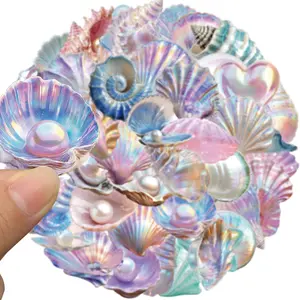 50pcs Transparent Pearl Stickers, Seashell Design for Scrapbooking, Water Bottles & Laptops, Waterproof Decorative Stickers for Women & Crafts, Art