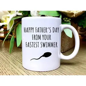 Funny Father’s Day Coffee Mug, Gift for Dad from His Fastest Swimmer, Playful Dad Joke Cup  11oz 15oz Ceramic Mug