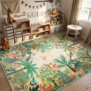 Boho 8x10 Area Rugs for Living Room, Washable Soft Jungle  Print Rug for Bedroom, Farmhouse Non Slip Rug Floor Carpet, Forest Dining Room Rugs for Under Table