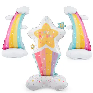 Happy Birthday Balloons,Large Standing Star Balloon Rainbow Foil Balloons Set, Birthday Gift Balloon with Base Birthday Party Supplies Decorations