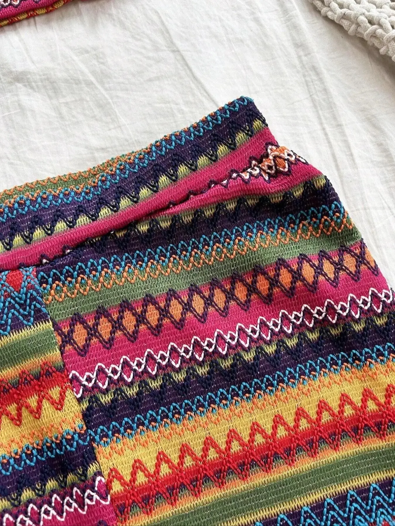 Women Knitted Rainbow Strapless Top High Waisted Shorts Set Colorful Bohemian Print Urban Leisure Summer Outdoor for 2026 Soft Breathable Lightweight Comfy Resort Streetwear