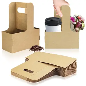 Thickened 2 Cup Disposable Drink Carrier for Delivery with Handle,15 Count Kraft Paperboard Cup Holder,Cup Carriers for Hot or Cold Drinks,Coffee Carrier, Food Delivery,Take Out Cup Carriers (Brown)