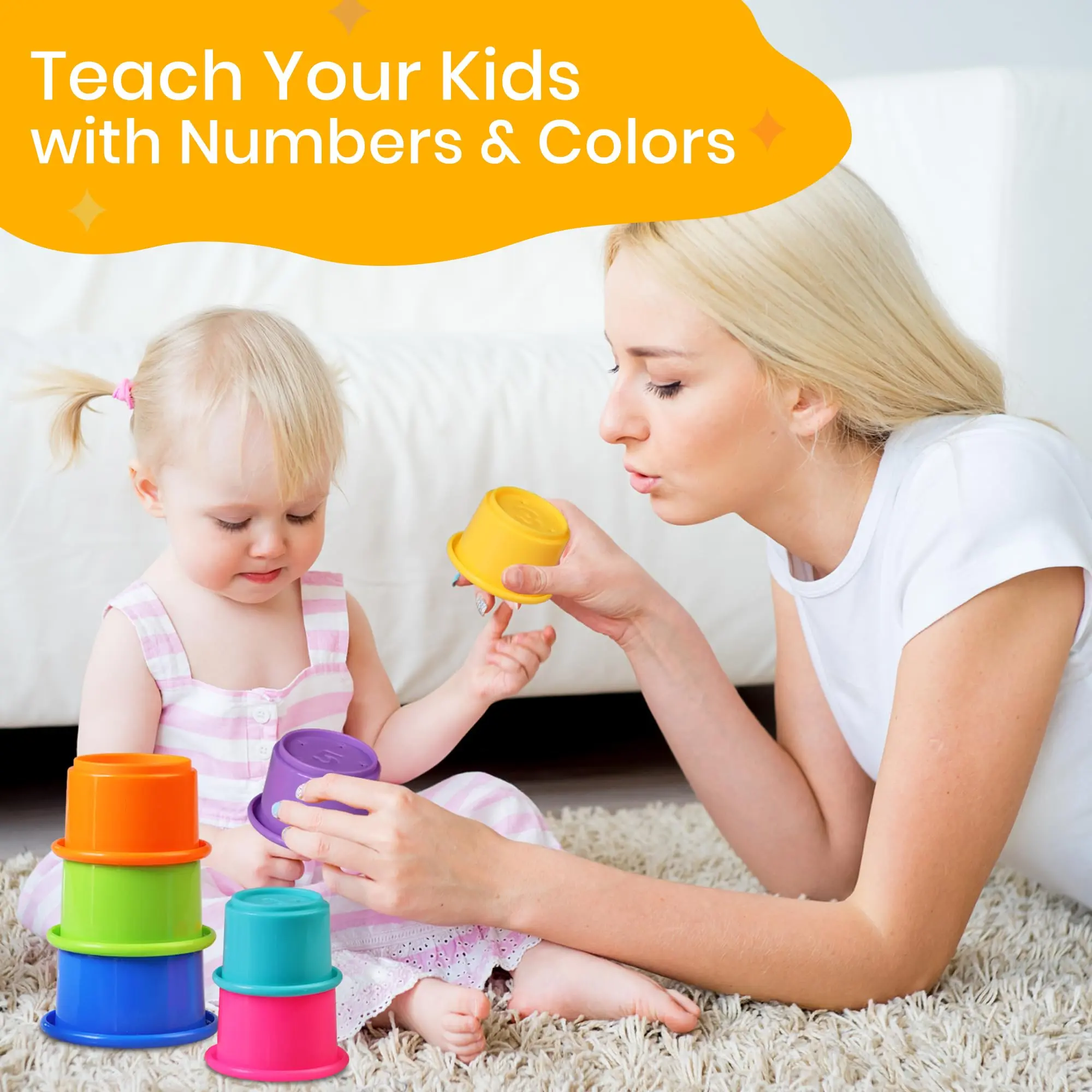 Baby Stackable Nesting Cup Set, Multi Activity Playset, Colorful Stacking Toy Tower Cups, Stacker, Early Education Interactive Smart Toy for Boys and Girls, 0-3 Years