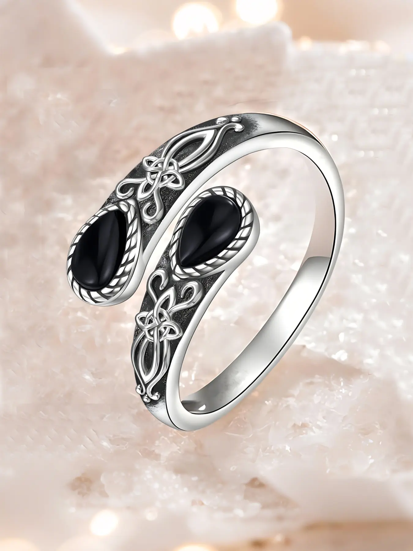 Women's Vintage Bohemian Design Agate Spoon Ring, Nickel-Free Adjustable Celtic Knot Band, Hypoallergenic Jewelry with Unique Craftsmanship for Daily Wear Gift