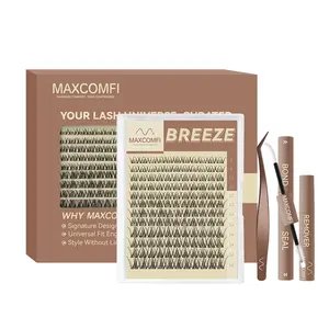 MaxComfi BREEZE DIY Eyelash Extensions Set, Ad-Exclusive Breeze Ghost Lashes Vibe, Waterproof, Super Soft & Thin Band, Long-Lasting Natural Volume, Beginner-Friendly Makeup Cosmetic for Daily Flawless Look, DIY Dramatic Lashes, Summervibes