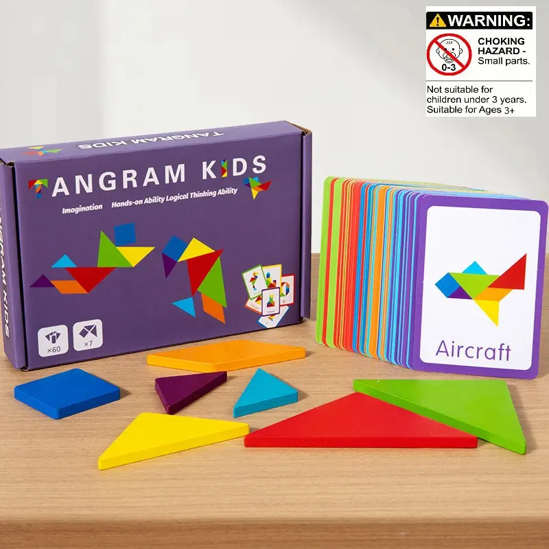 Wooden Tangram Puzzle Jigsaw Blocks, Shape Recognition Puzzles, 1 Box Educational Jigsaws Toys for Children, Kid Intelligence Word Shape Cognition Toy, Puzzles for Toddlers