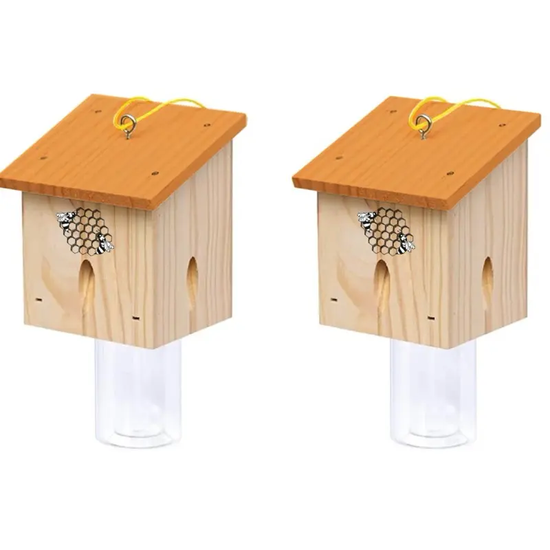Carpenter Bee Trap Outdoor – Wooden Bee Catcher – 2 Pack – Reusable Pest Control