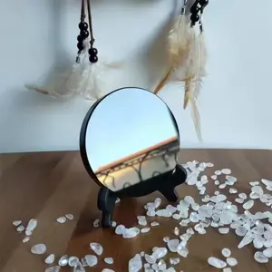 WarmNook 3.15" Natural Black Obsidian Scrying Mirror - Healing Crystals for Witchcraft, Divination, Meditation, Crystal Decor with Wooden Stand