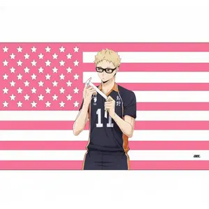 Art Tapestry Flair Hub Tsukishima Kei#11 Block Flag.Cool Pink US Banner, The Strategic Middle Blocker: Tsukki Pink USA Wall Flag.Bedrooms bedroom decor
