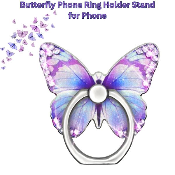 Butterfly Phone Ring Holder Stand for Phone, Samsung & All Smartphones – 360° Rotating Finger Grip Kickstand, Sparkly Metal Ring, Cute Universal Accessory for Girls & Women