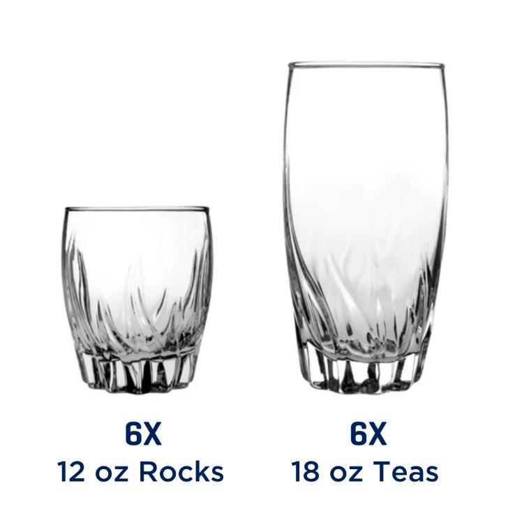 12 Piece Radiant Drinking Glasses Set, 16 oz & 12 oz Clear Glasses